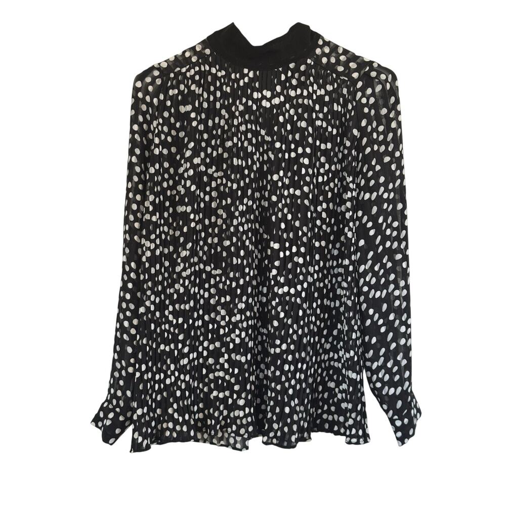 Zara Black & White Polka Dot High Neck Pleated Plisse Long Sleeve Blouse XS